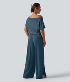 Combinaison casual asymétrique manches courtes avec poches et fente - Easy Peasy