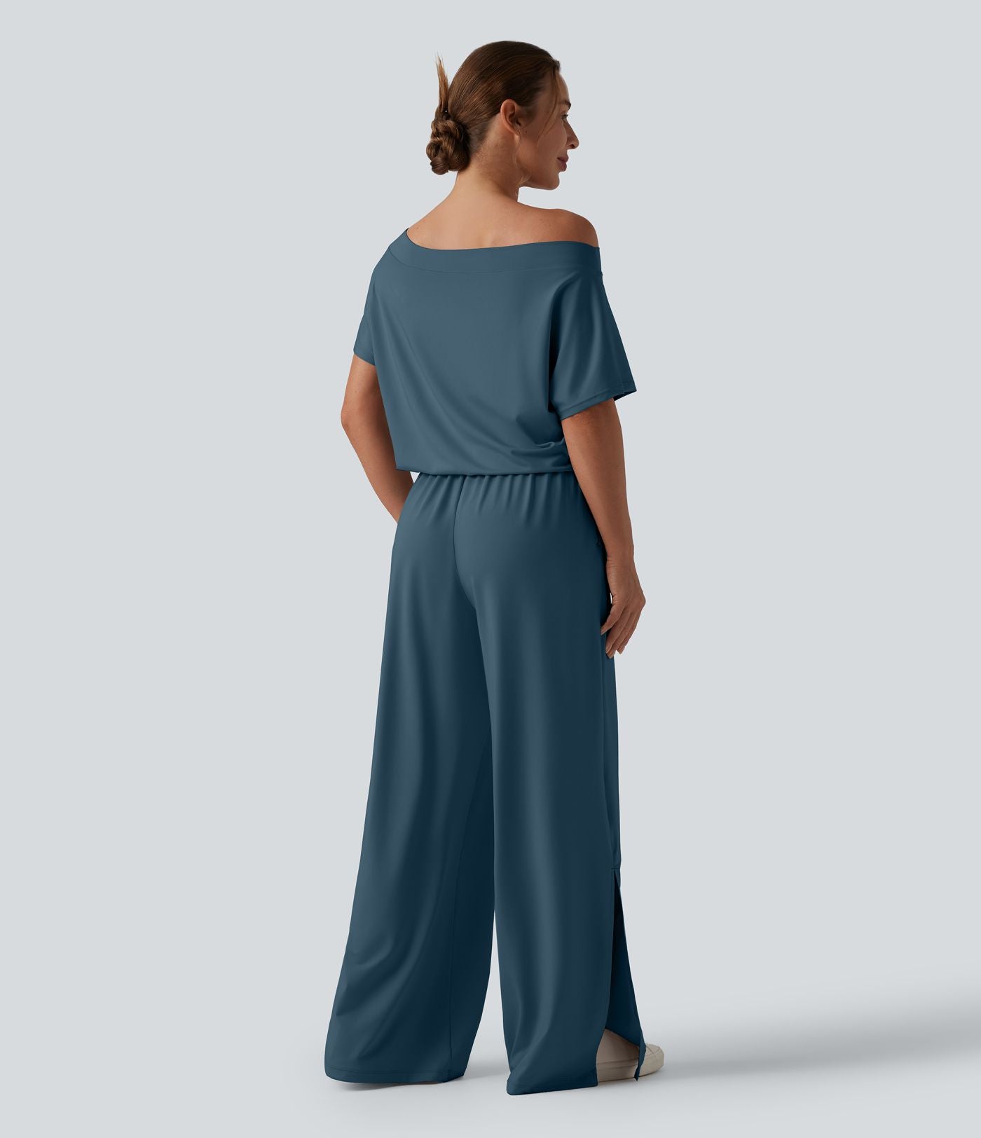 Combinaison casual asymétrique manches courtes avec poches et fente - Easy Peasy
