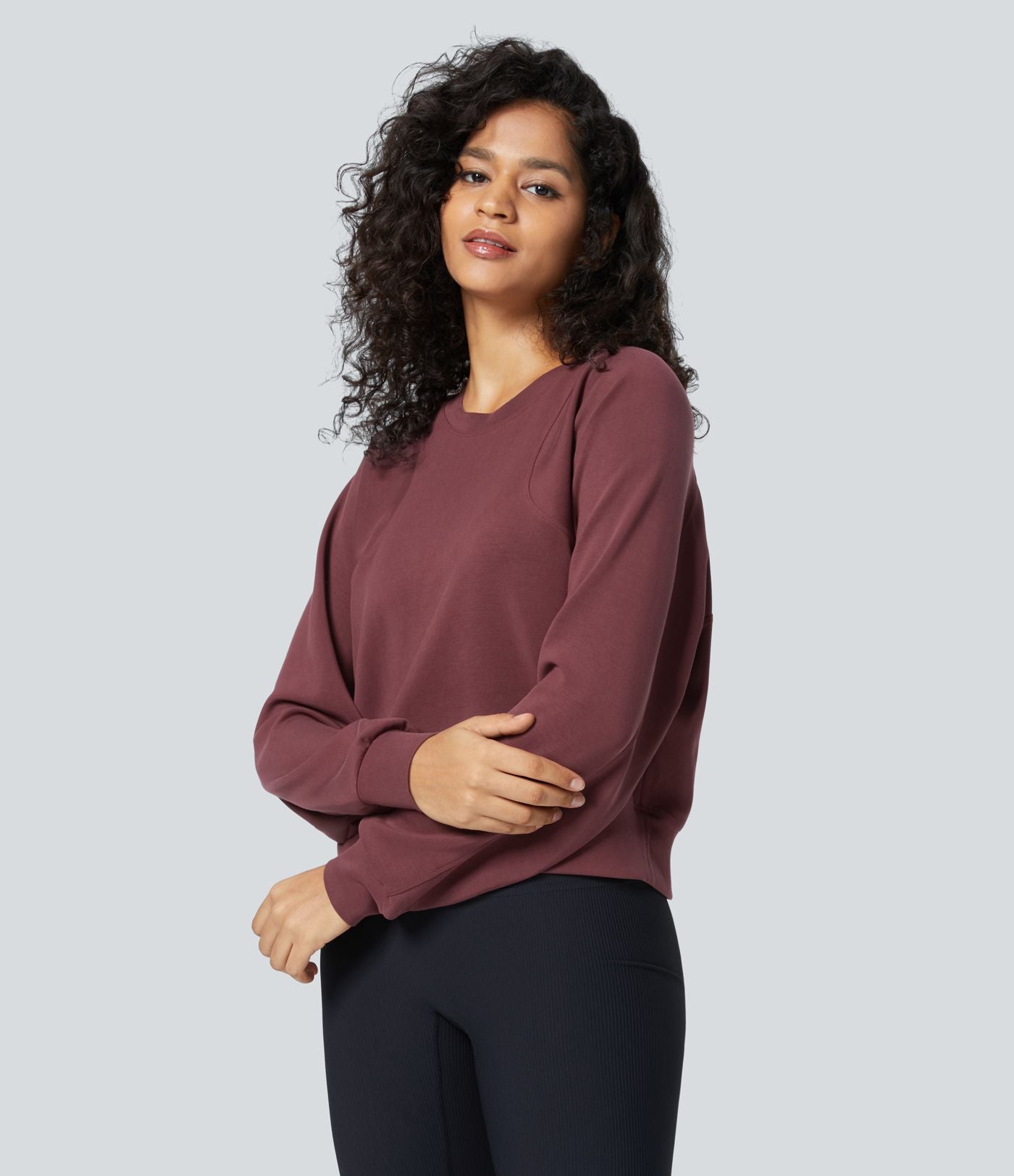 Sweatshirt Casual Solide à Manches Raglan et Col Rond