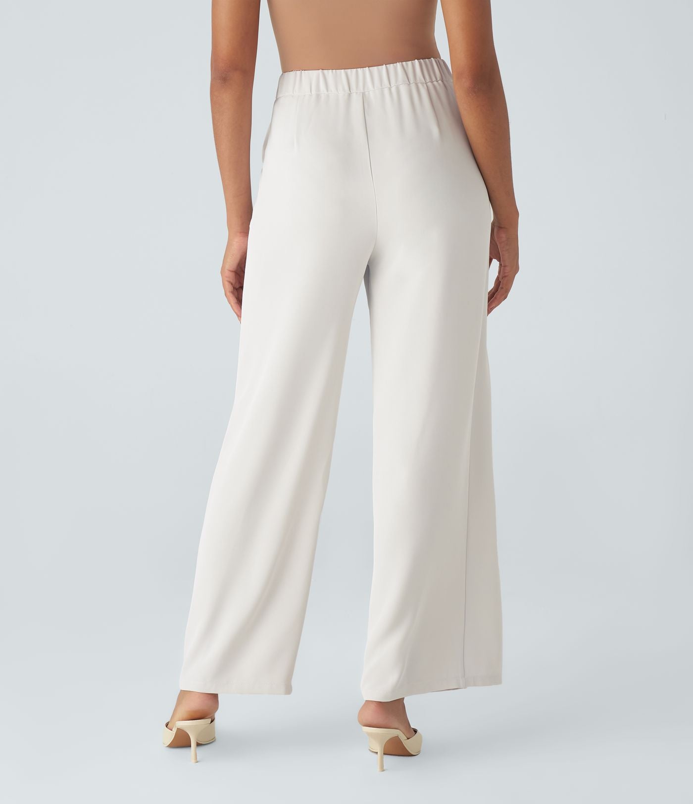 Pantalon Tailleur Large Fluide Taille Haute Fermeture Éclair Invisible