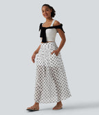 Jupe maxi fluide décontractée maille pois gainante taille haute avec poches