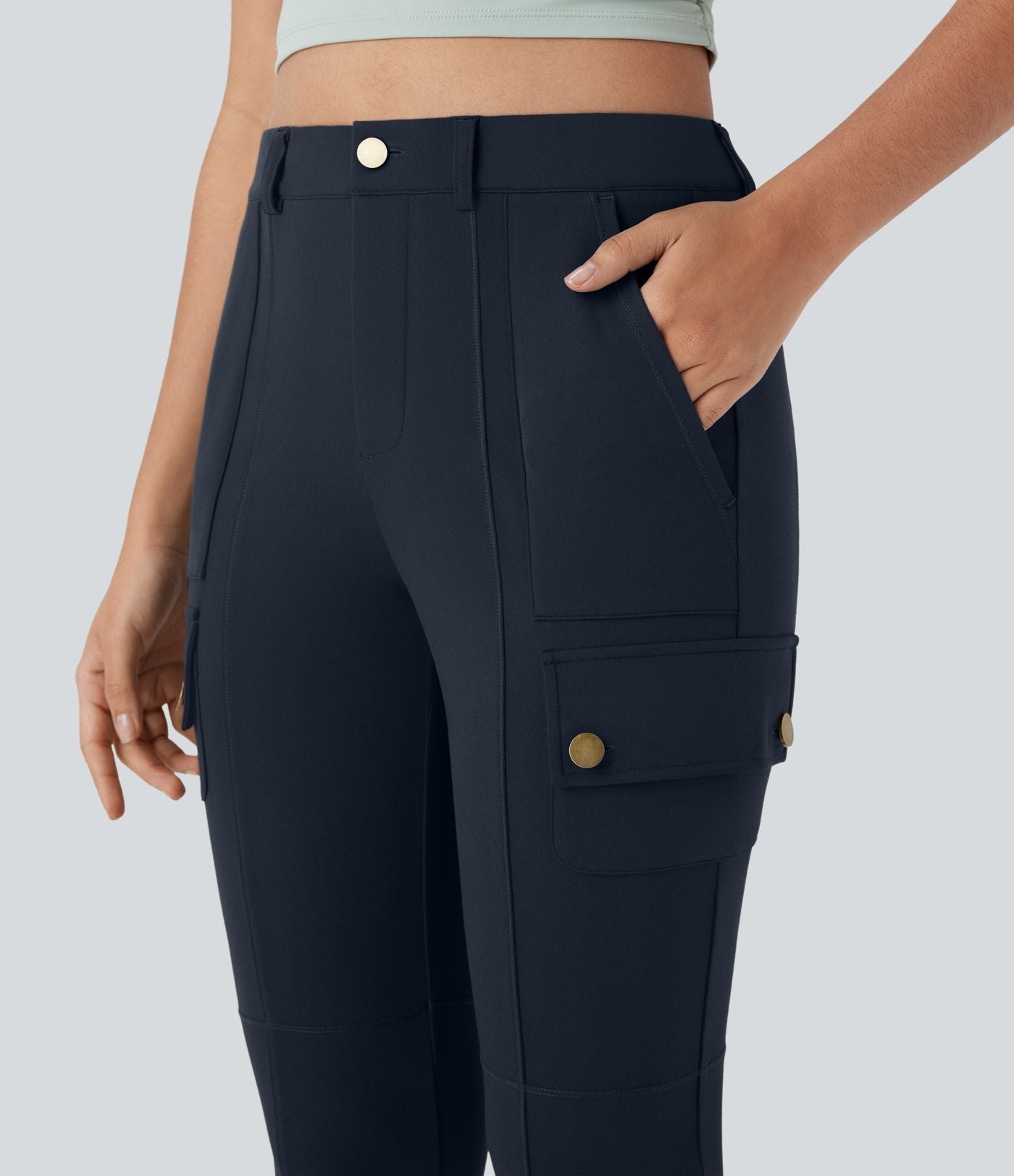 Pantalon cargo pedal pusher ajusté uni taille haute DayStretch avec poches zippées