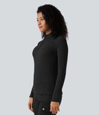 Haut de sport polaire demi-zip pliable à manches longues avec poche