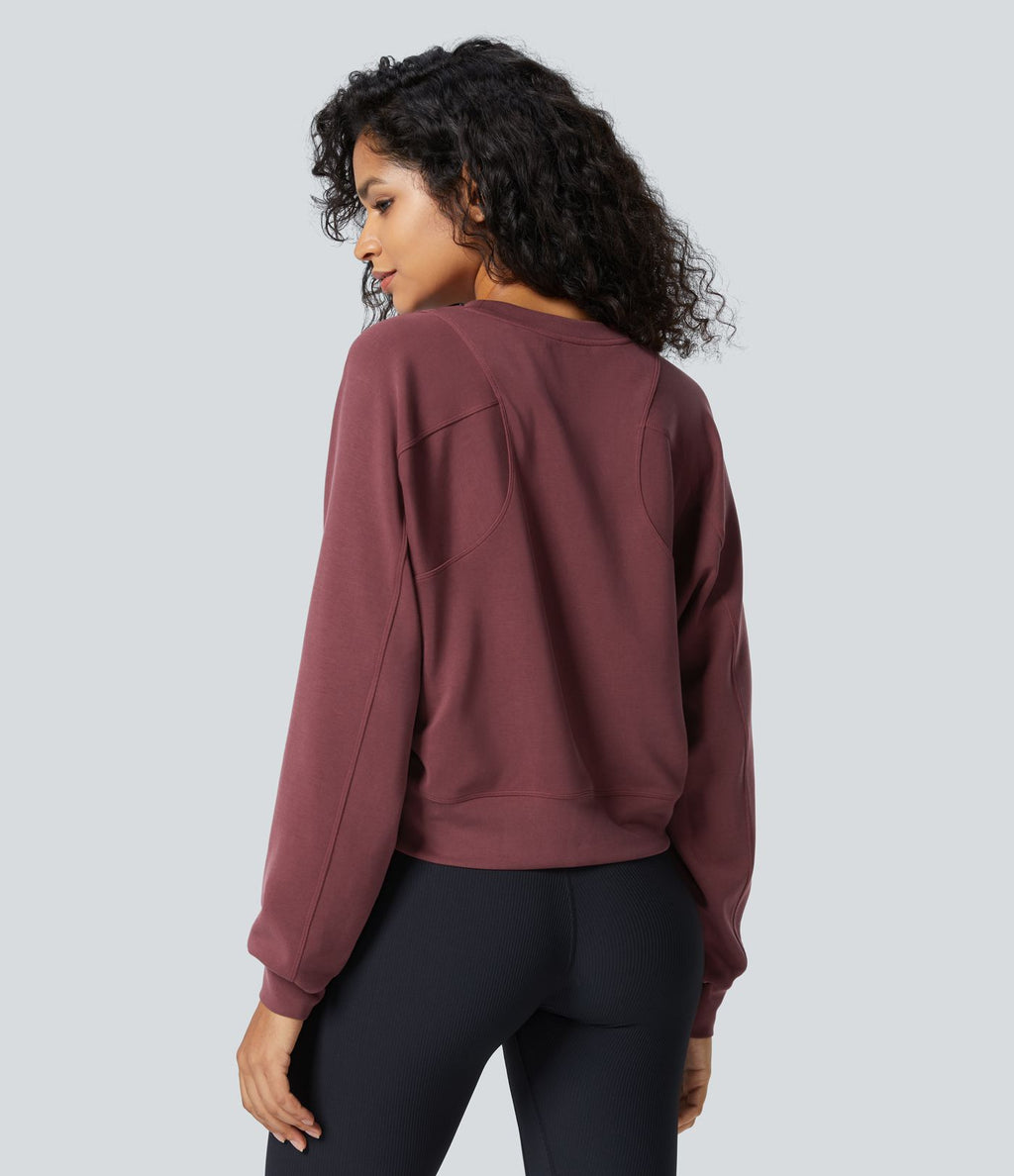 Sweatshirt Casual Solide à Manches Raglan et Col Rond