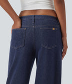 Jean large Halara Flex™ taille basse à carreaux contrastants ourlet roulé avec poches