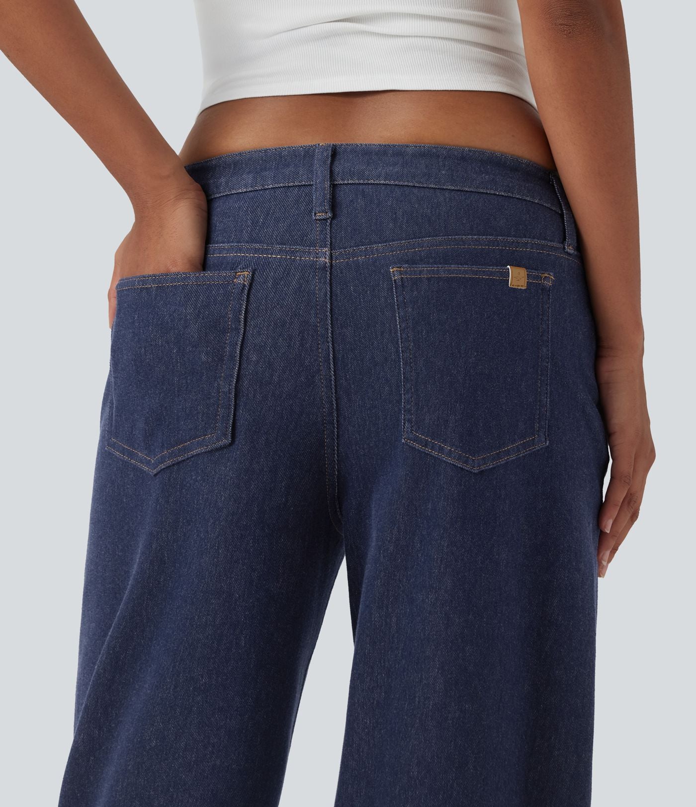 Jean large Halara Flex™ taille basse à carreaux contrastants ourlet roulé avec poches