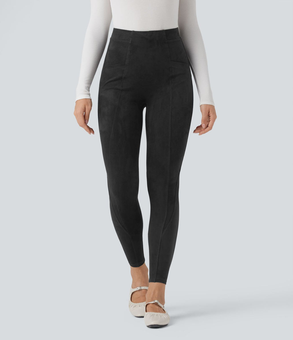 Legging décontracté 7/8 effet daim taille haute gainant avec poches