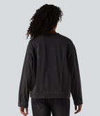 Halara Flex™ Veste décontractée en jean col rond manches longues avec poches