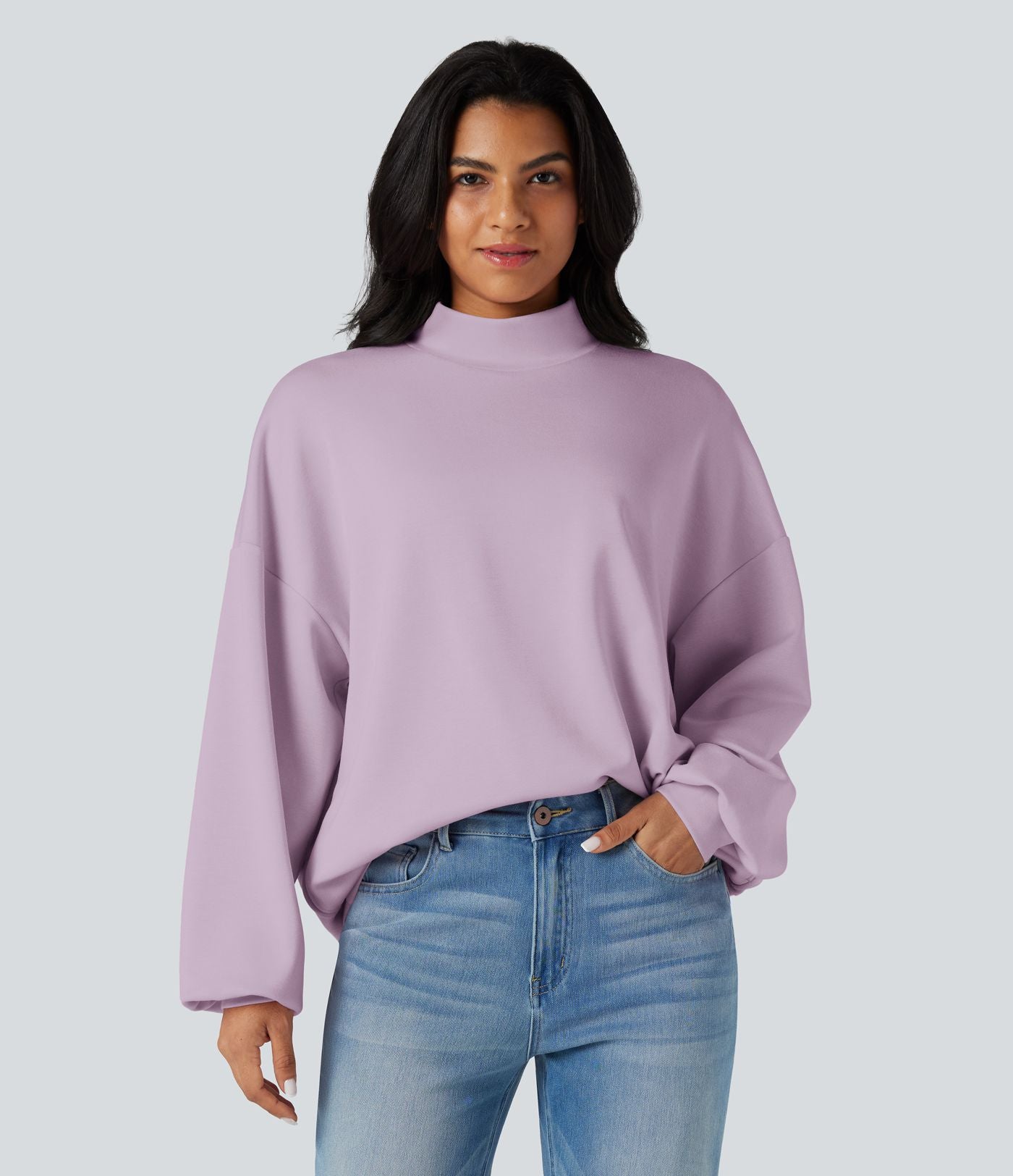 Sweatshirt casual col montant coupe décontractée avec poches