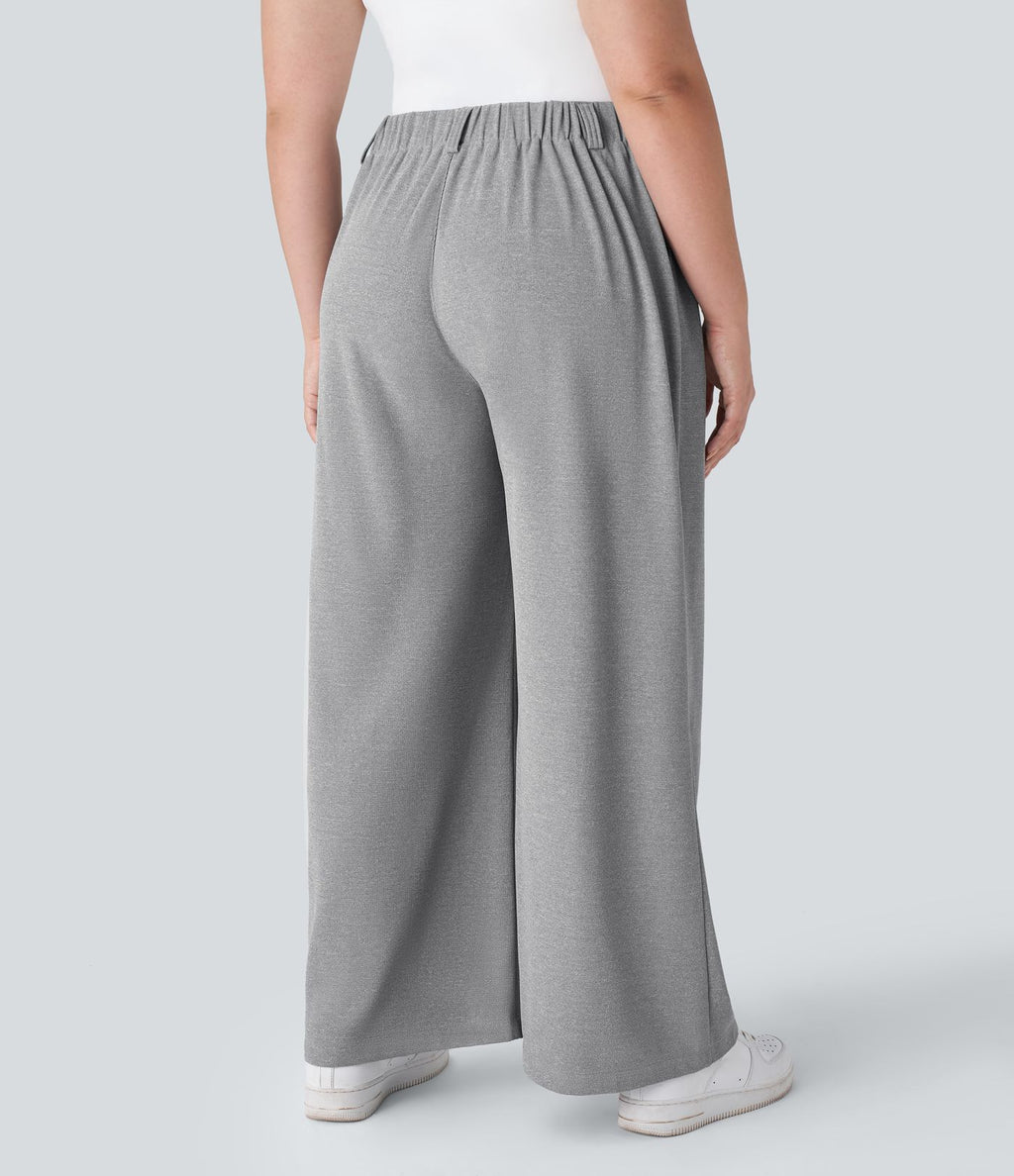 Halara Flex™ Pantalon tailleur Grande taille à Taille Haute, Poches Latérales Plissées, Jambes Larges, en Tissu Gaufré