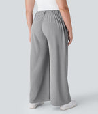 Halara Flex™ Pantalon tailleur Grande taille à Taille Haute, Poches Latérales Plissées, Jambes Larges, en Tissu Gaufré