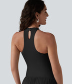 Robe longue côtelée à dos nageur, brassière intégrée et poches