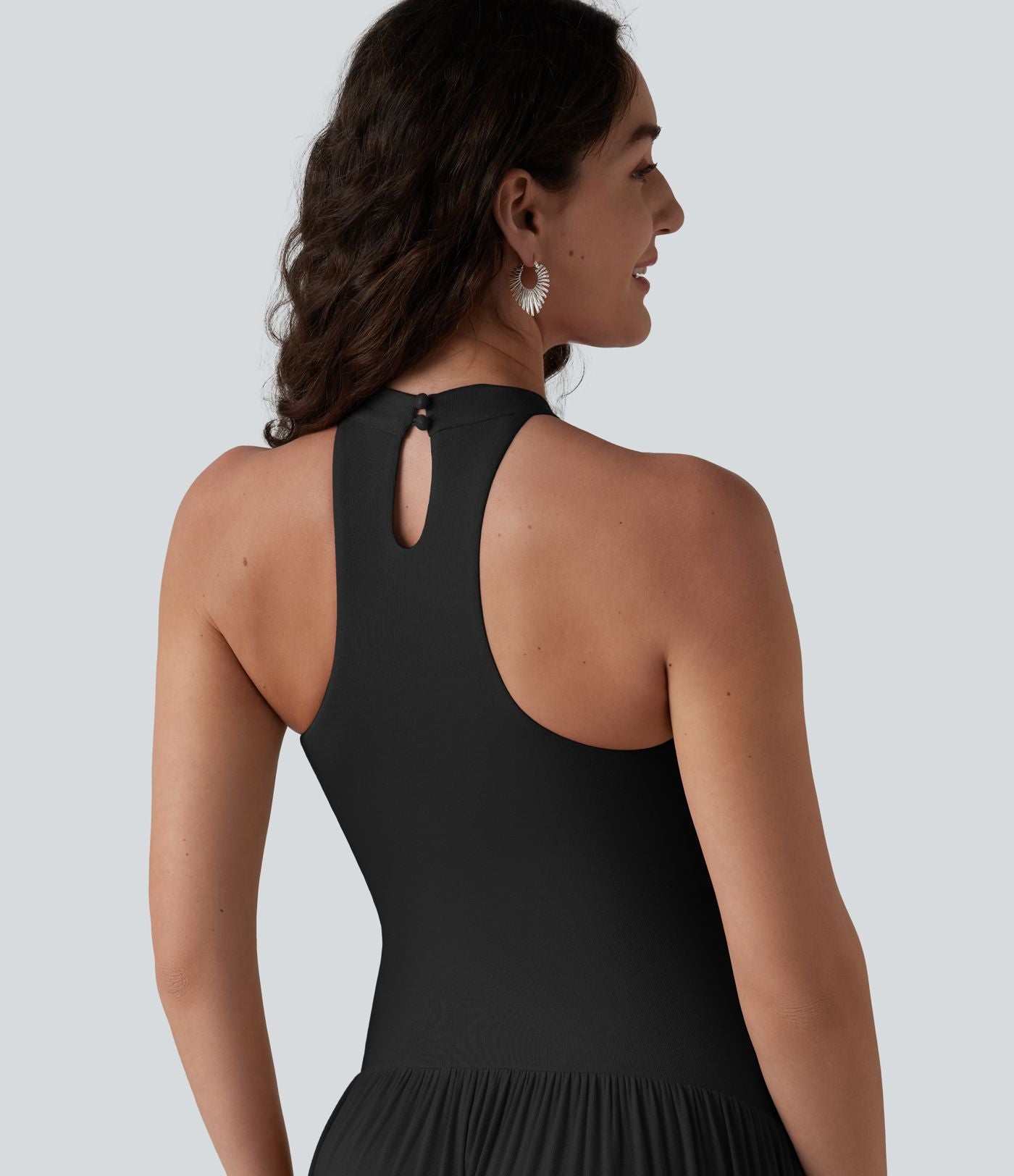 Robe longue côtelée à dos nageur, brassière intégrée et poches