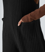 Salopette casual grande taille tricot côtelé avec poches