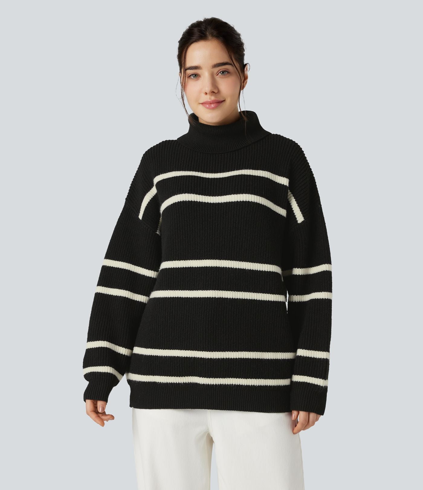Pull color block col montant manches longues