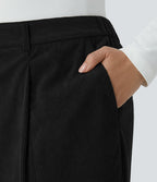 Pantalon décontracté en velours côtelé taille mi-haute grande taille avec bouton, fermeture éclair et poches multiples