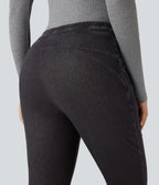 Halara Flex™ Denim Heat Legging casual évasé taille haute avec cordon de serrage et poches