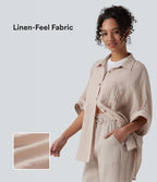 Chemise décontractée effet lin à manches mi-longues avec poche