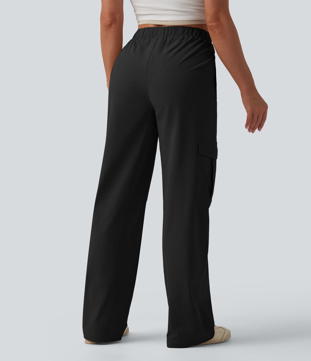 Pantalon décontracté coupe droite taille mi-haute avec poches