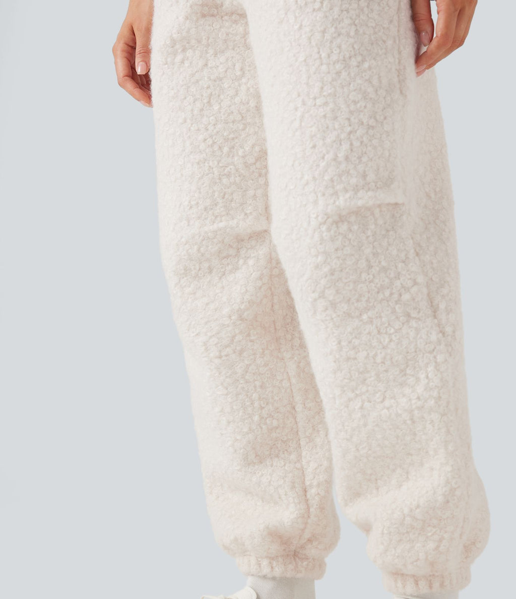 Jogging décontracté en teddy taille mi-haute avec cordon et poches