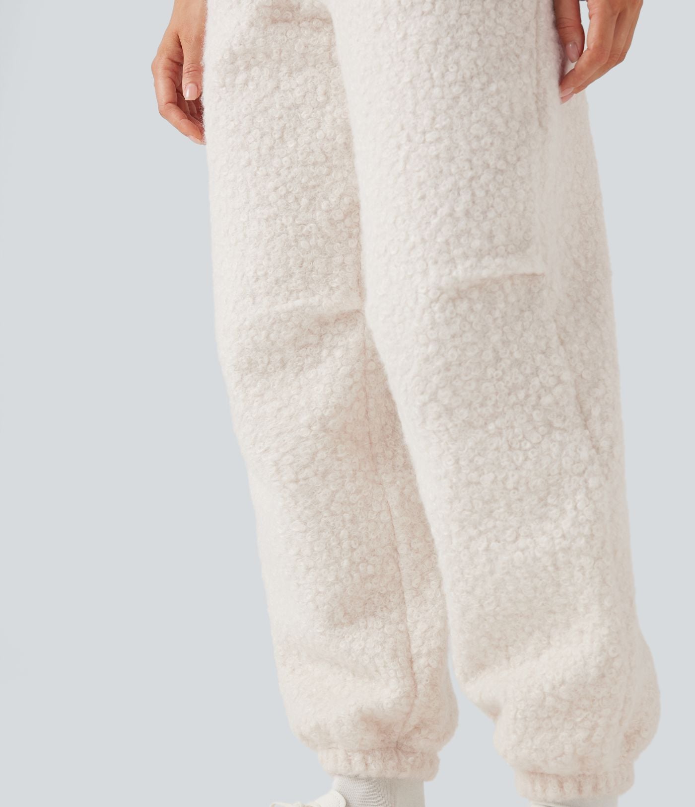 Jogging décontracté en teddy taille mi-haute avec cordon et poches