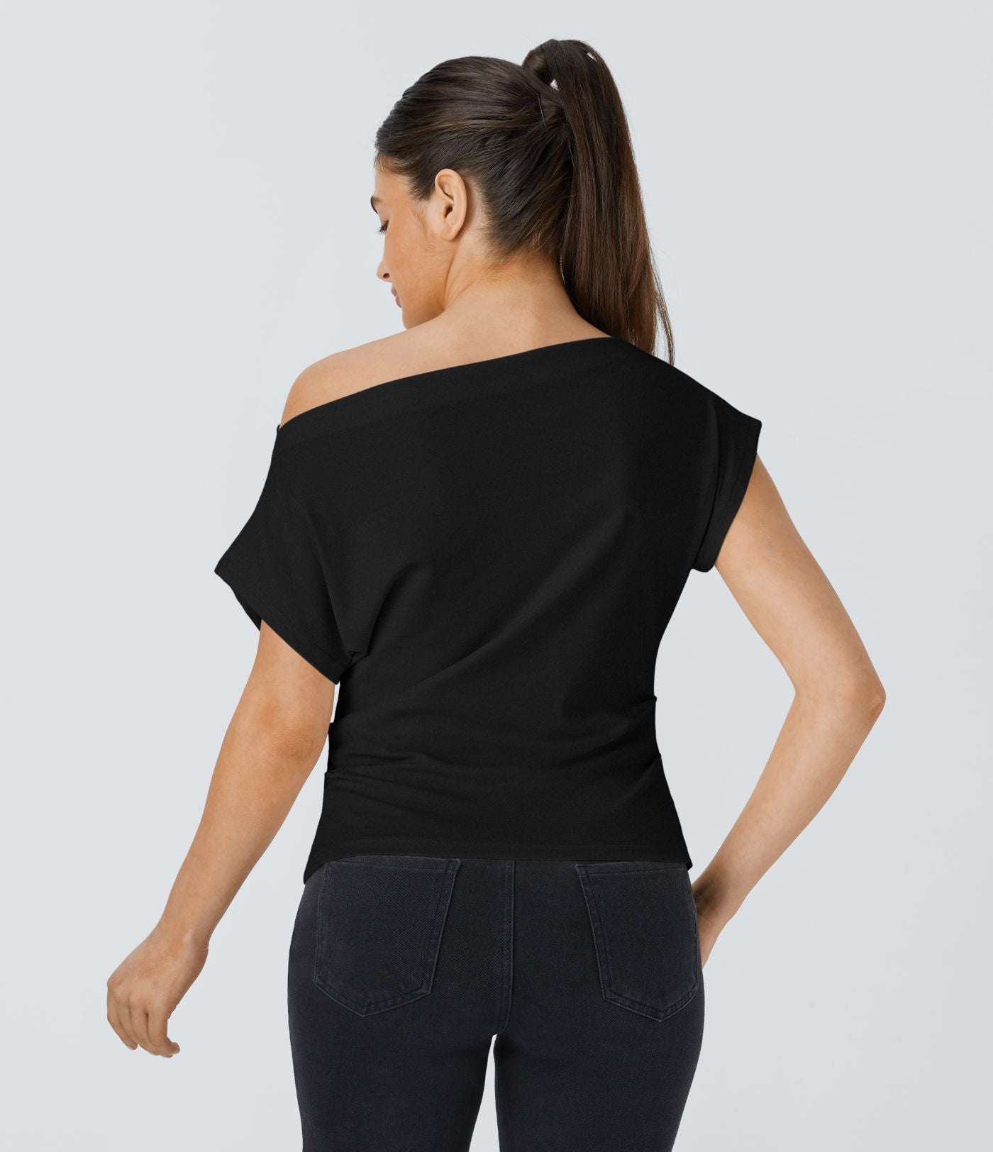 Top Casual Épaules Dénudées Manches Courtes Ruchées