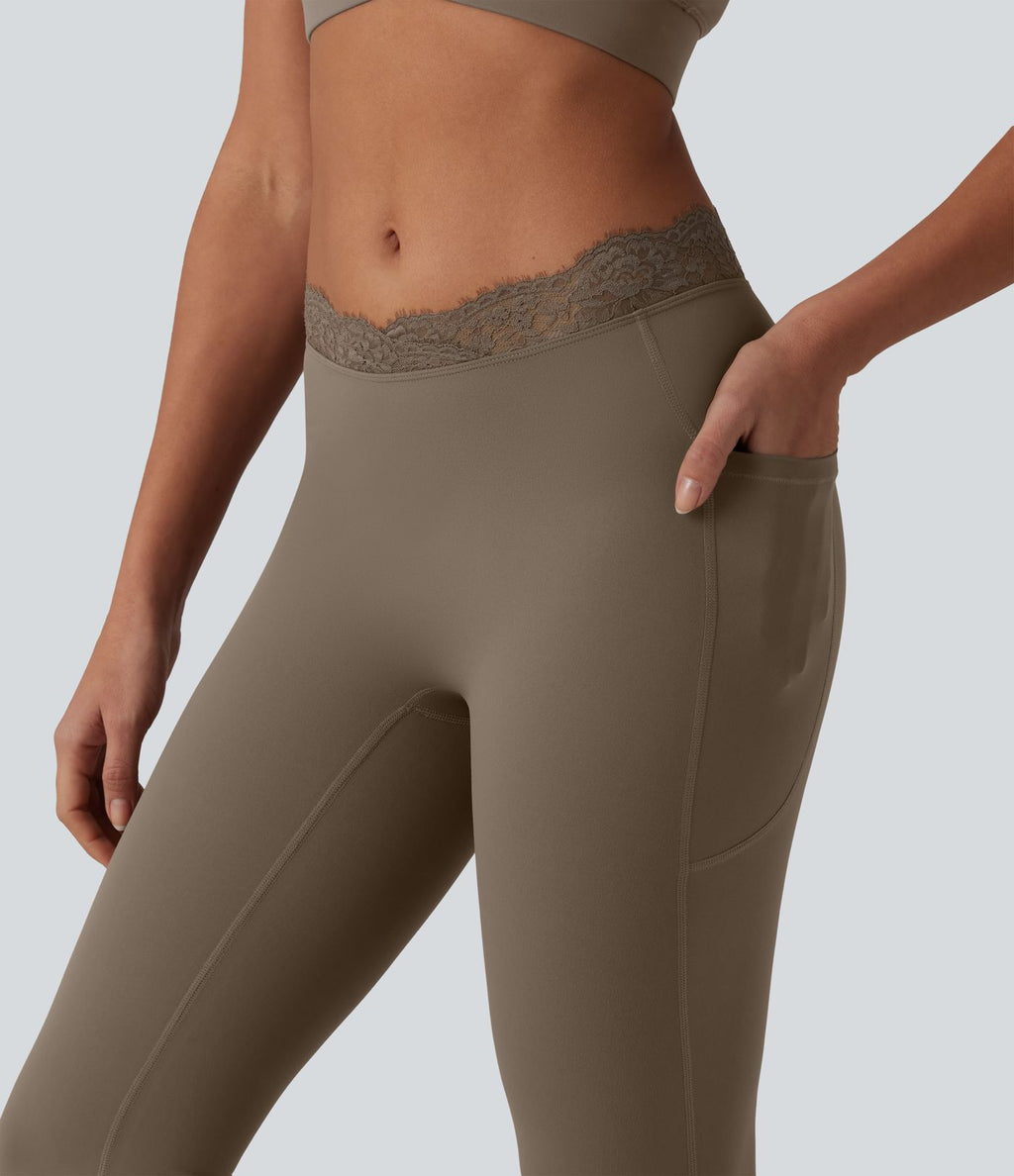 Halara UltraSculpt™ Legging évasé de yoga taille haute en V avec dentelle contrastée et poches