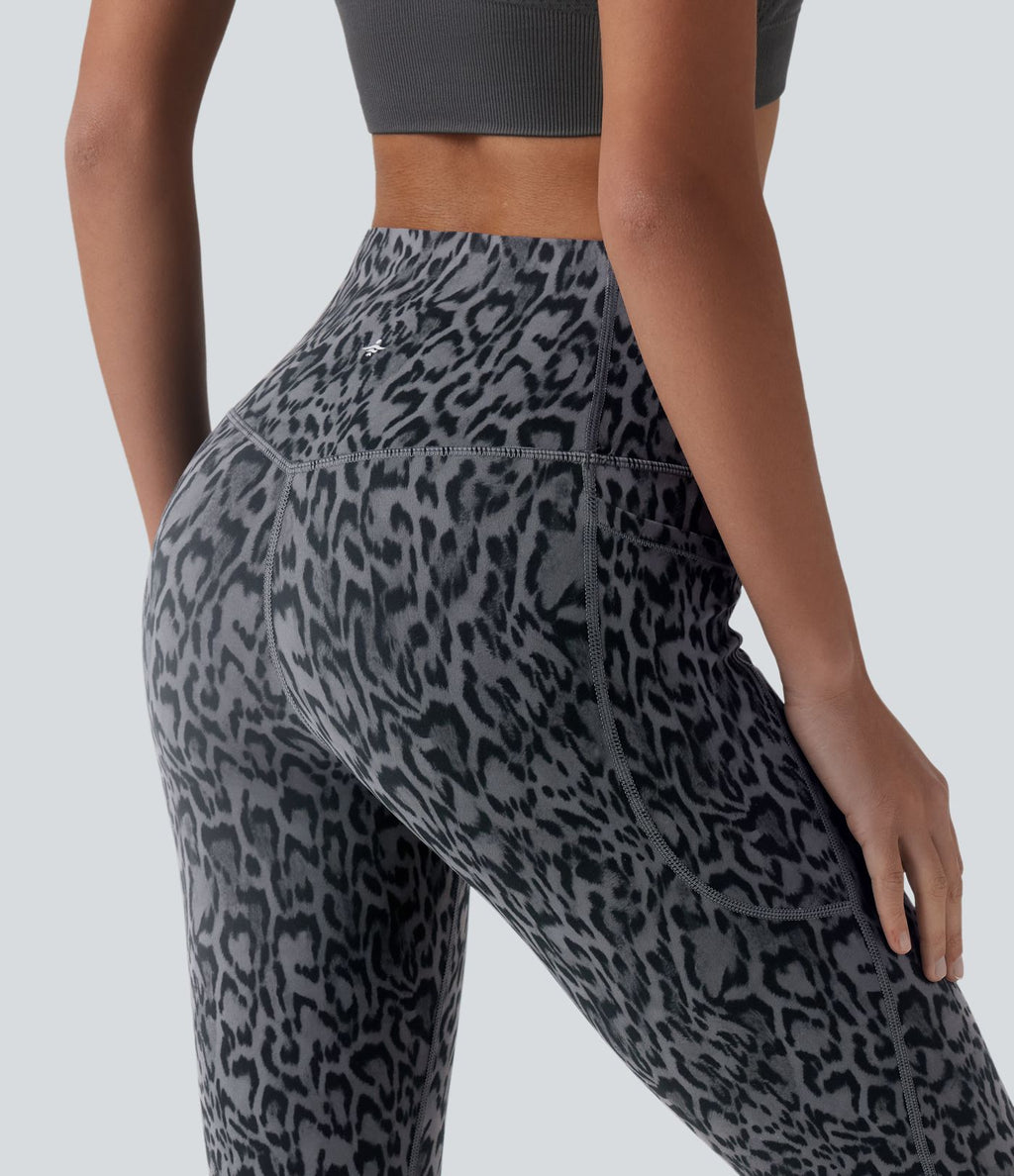 Legging 3/4 de yoga taille haute gainant imprimé léopard Halara UltraSculpt™ avec poches
