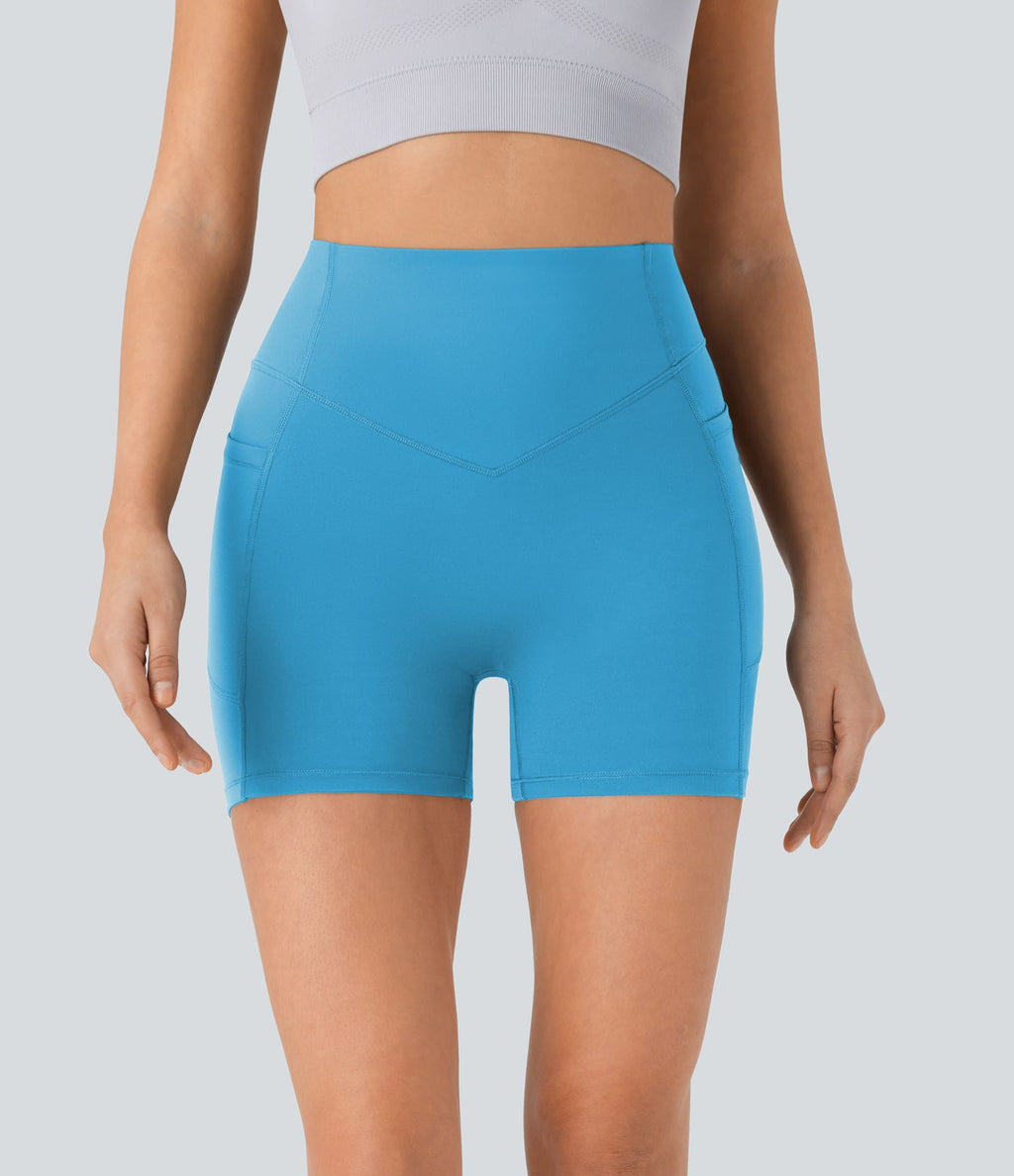 Short cycliste 12,5 cm d'entraînement gainant galbant taille haute avec effet scrunch et poches Halara UltraSculpt™