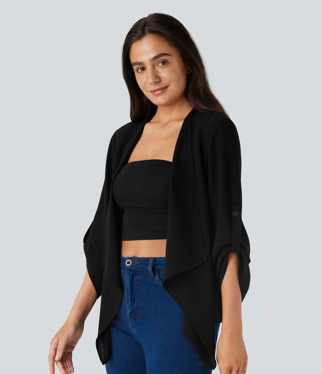 Veste cape décontractée à manches retroussées et coupe cascade