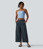 Pantalon barrel casual coupe tonneau taille mi-haute avec poches