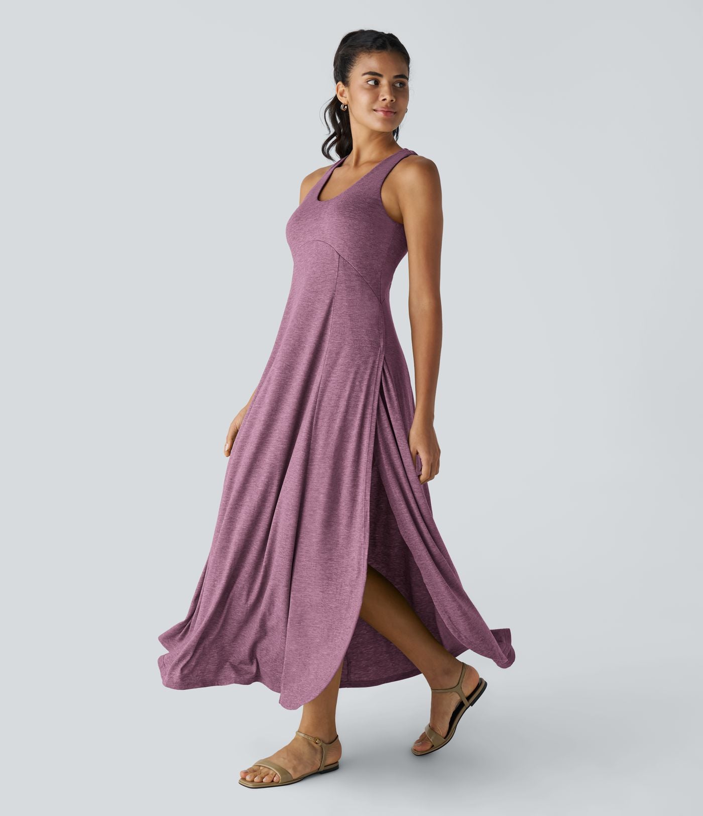 Robe Casual Débardeur Longue Fluide Fendue Dos Nu à Col en U