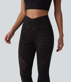 Halara Flex™ Jean évasé casual ventre plat taille haute croisé avec dentelle contrastée et poches