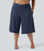 Pantalon corsaire grande taille large SoftlyZero™ Airy taille haute croisée effet frais InstantCool avec poches