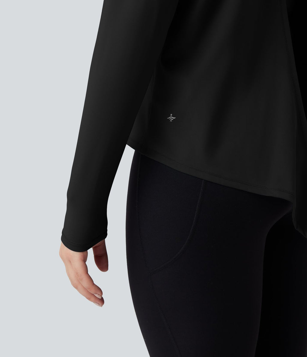 Haut de sport yoga SoftlyZero™ 2-en-1 col rond à manches longues avec nœud au dos et effet frais InstantCool, protection solaire UPF50+