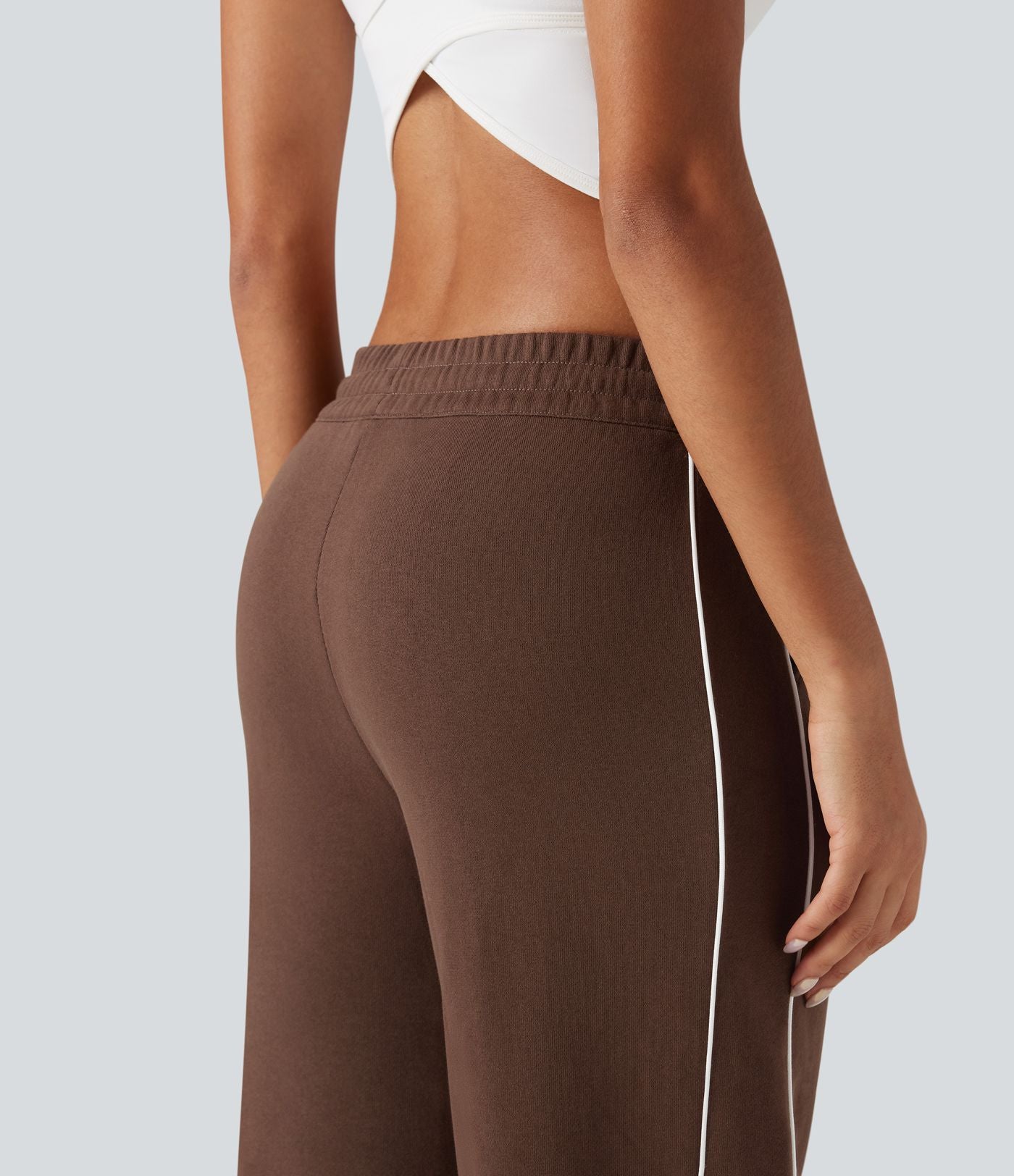 Pantalon jogging coton coupe droite taille mi-haute color block avec cordon de serrage et poches