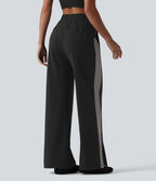DayStretch Pantalon droit de yoga taille haute cordon de serrage rayures color block fentes latérales avec poches