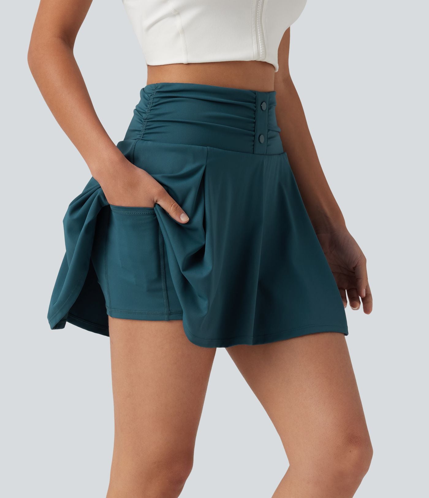 Jupe de tennis mini 2-en-1 gainante froncée taille haute en SoftlyZero™ à séchage rapide avec poches