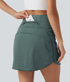 Mini-jupe de golf 2 en 1 à rayures, taille ultra haute, effet ventre plat, ourlet arrondi et poches