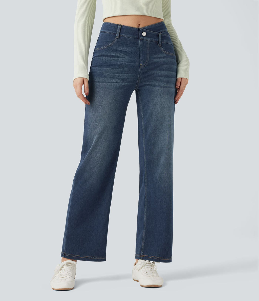 Jean droit Halara Flex™ taille mi-haute croisé gainant avec poches