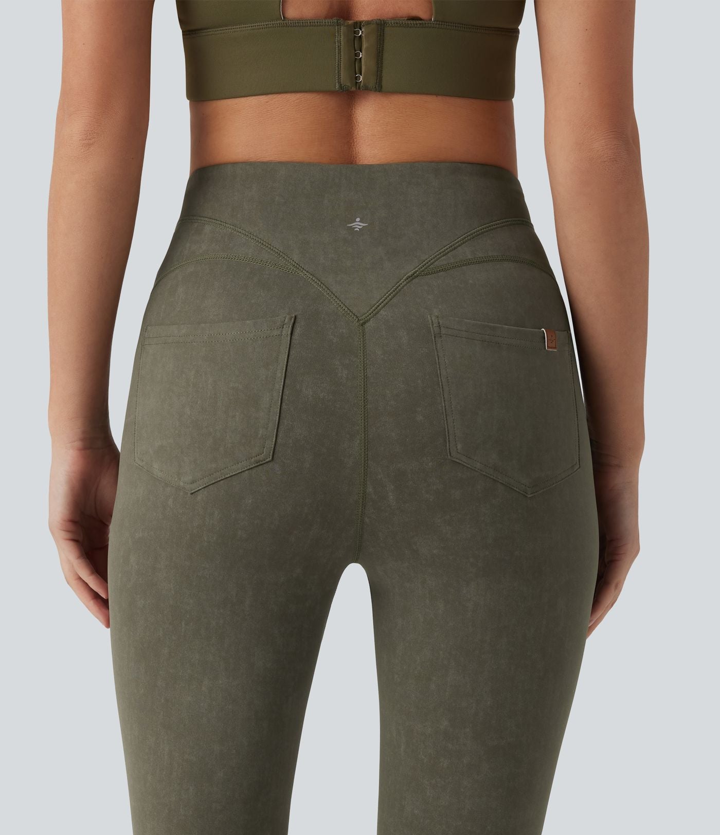 Legging de sport délavé effet ventre plat taille haute avec poches