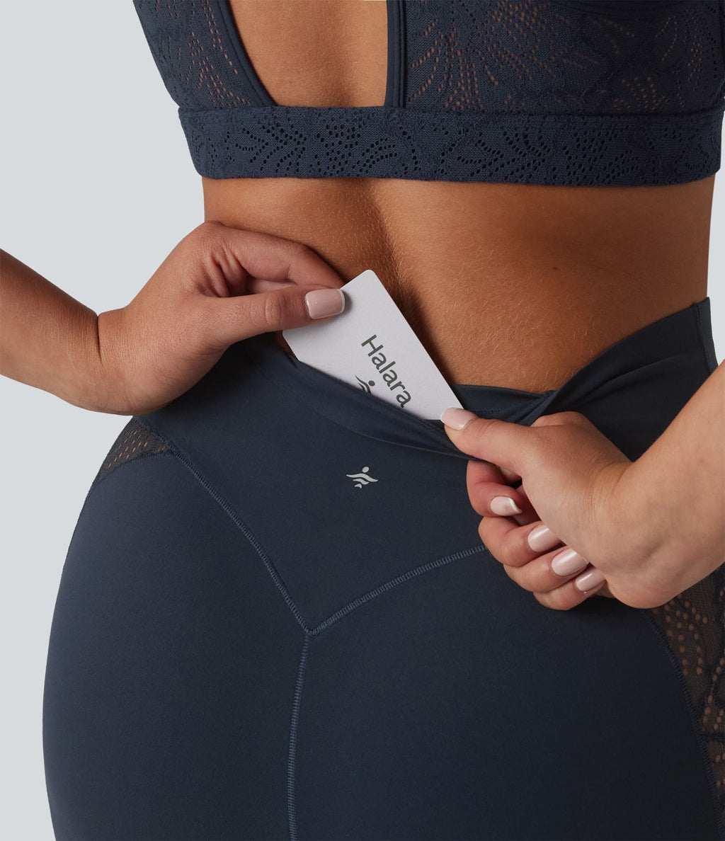 Legging de yoga évasé Halara UltraSculpt™ taille haute gainant avec dentelle contrastante à poches