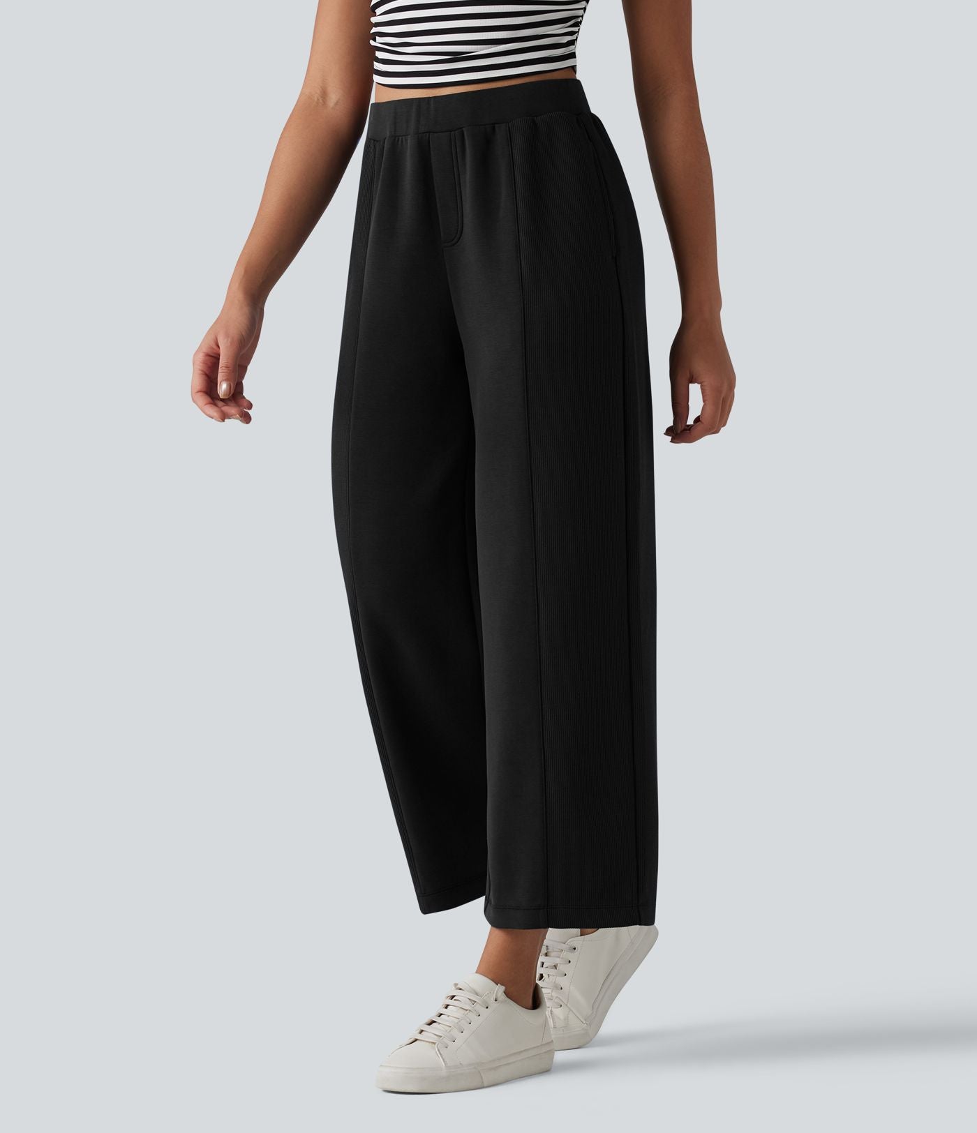 SpacerTek™ Pantalon casual large taille haute avec poches