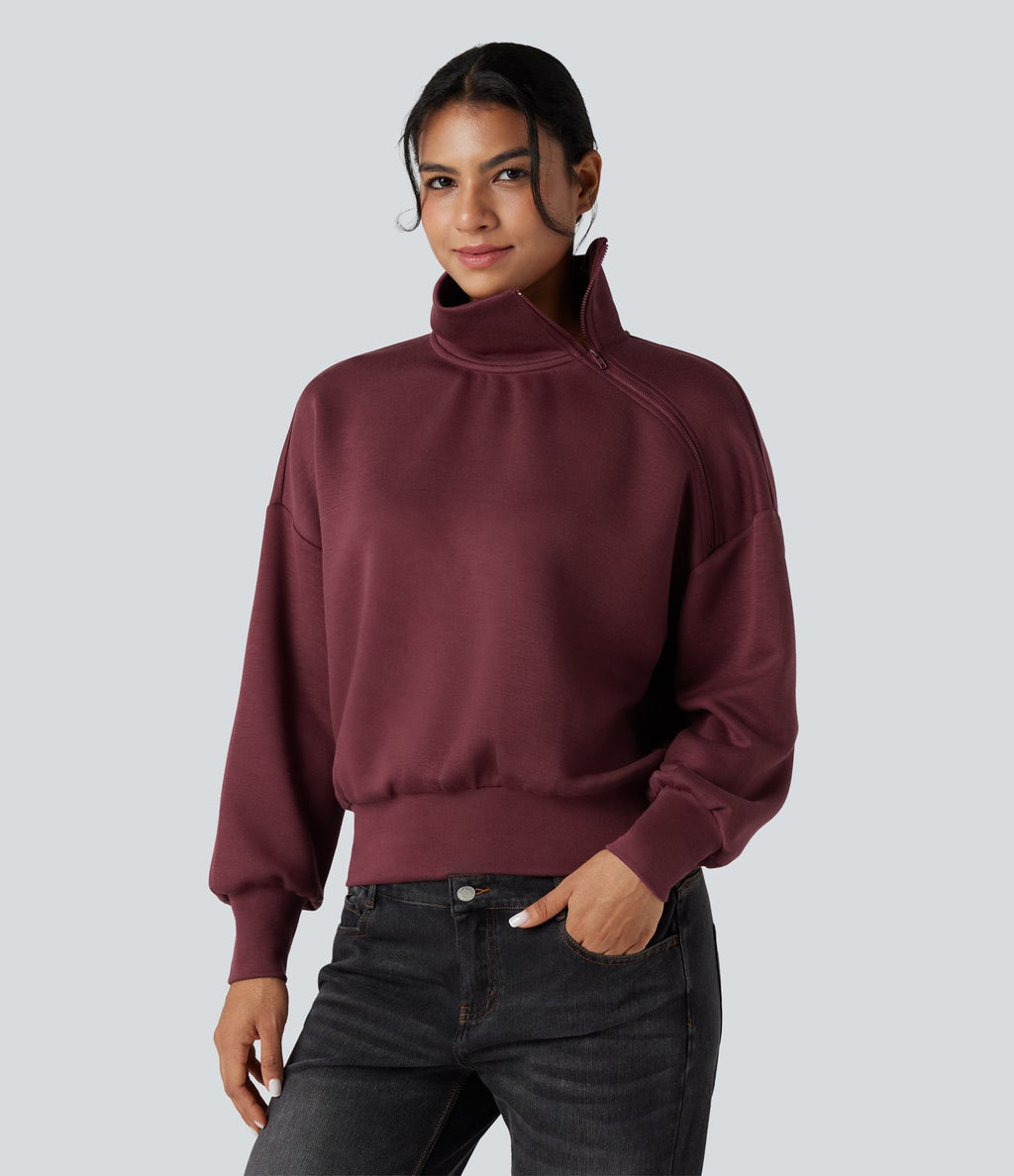 Sweat-shirt oversize SpacerTek™ col tunnel et demi-fermeture éclair
