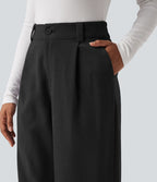 Pantalon tailleur baggy taille haute avec poches