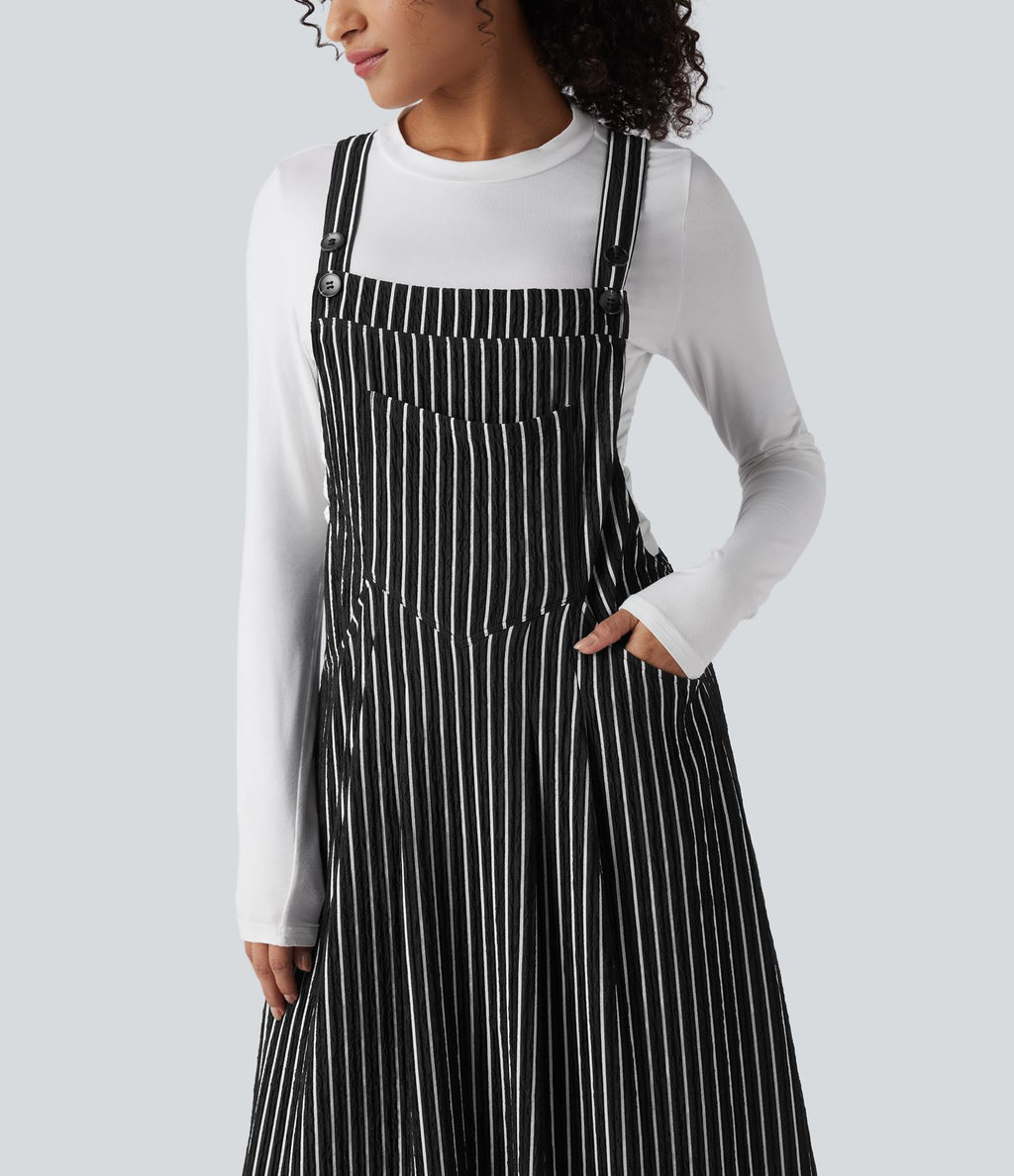 Robe décontractée midi fluide à rayures avec poches