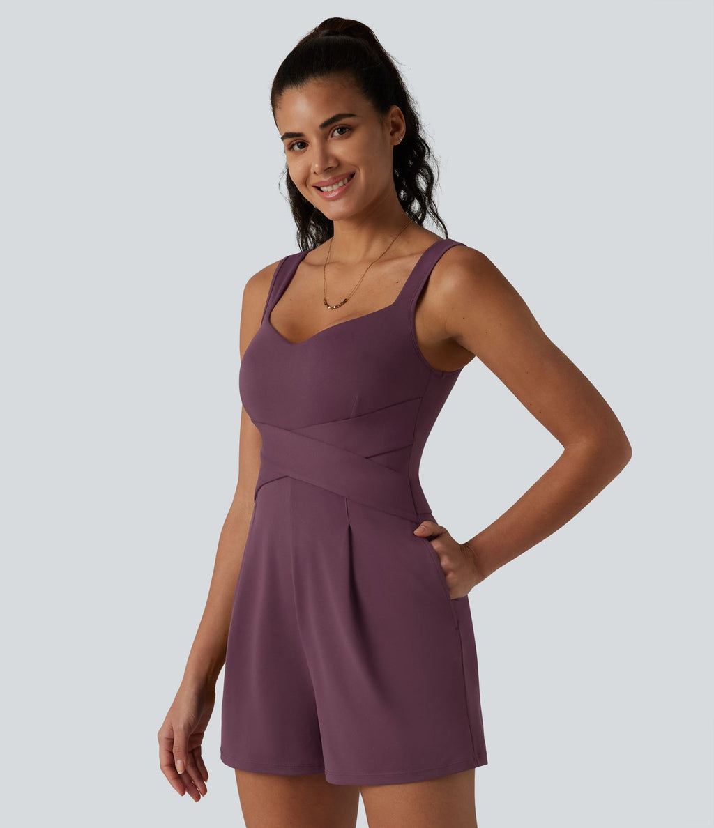 Combinaison décontractée à col en V avec soutien-gorge intégré et poches - Édition Easy Peasy