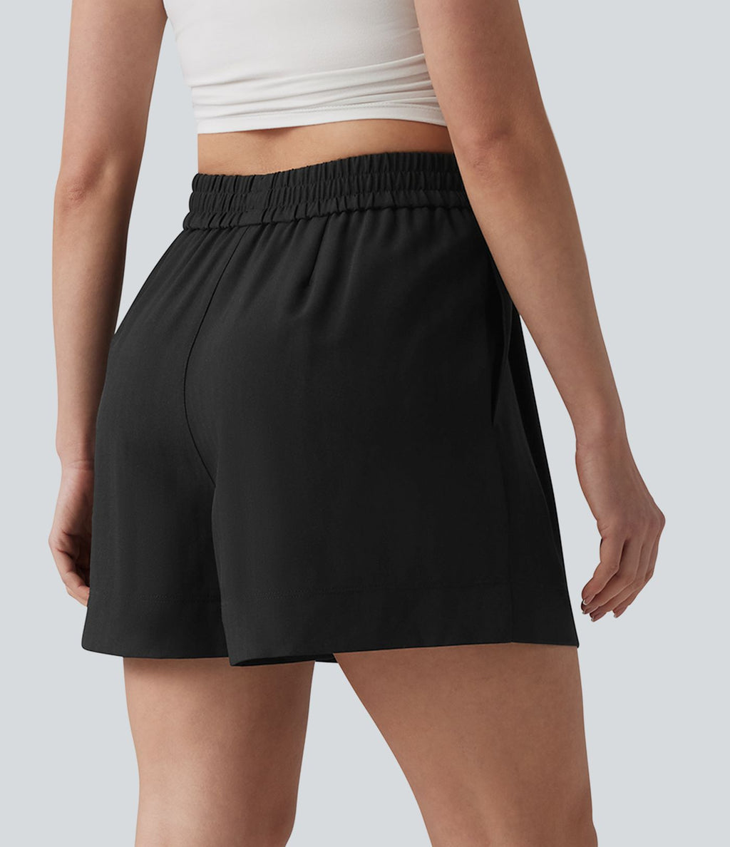 Short décontracté aspect lin taille haute avec poches