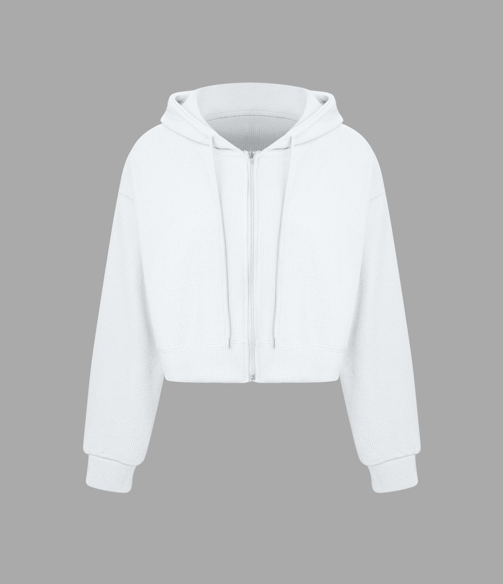 Sweatshirt en Coton Casual à Manches Longues avec Cordon de Serrage et Zipper Style Waffle