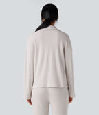 Top détente gaufré col tailleur manches longues boutonnage décontracté